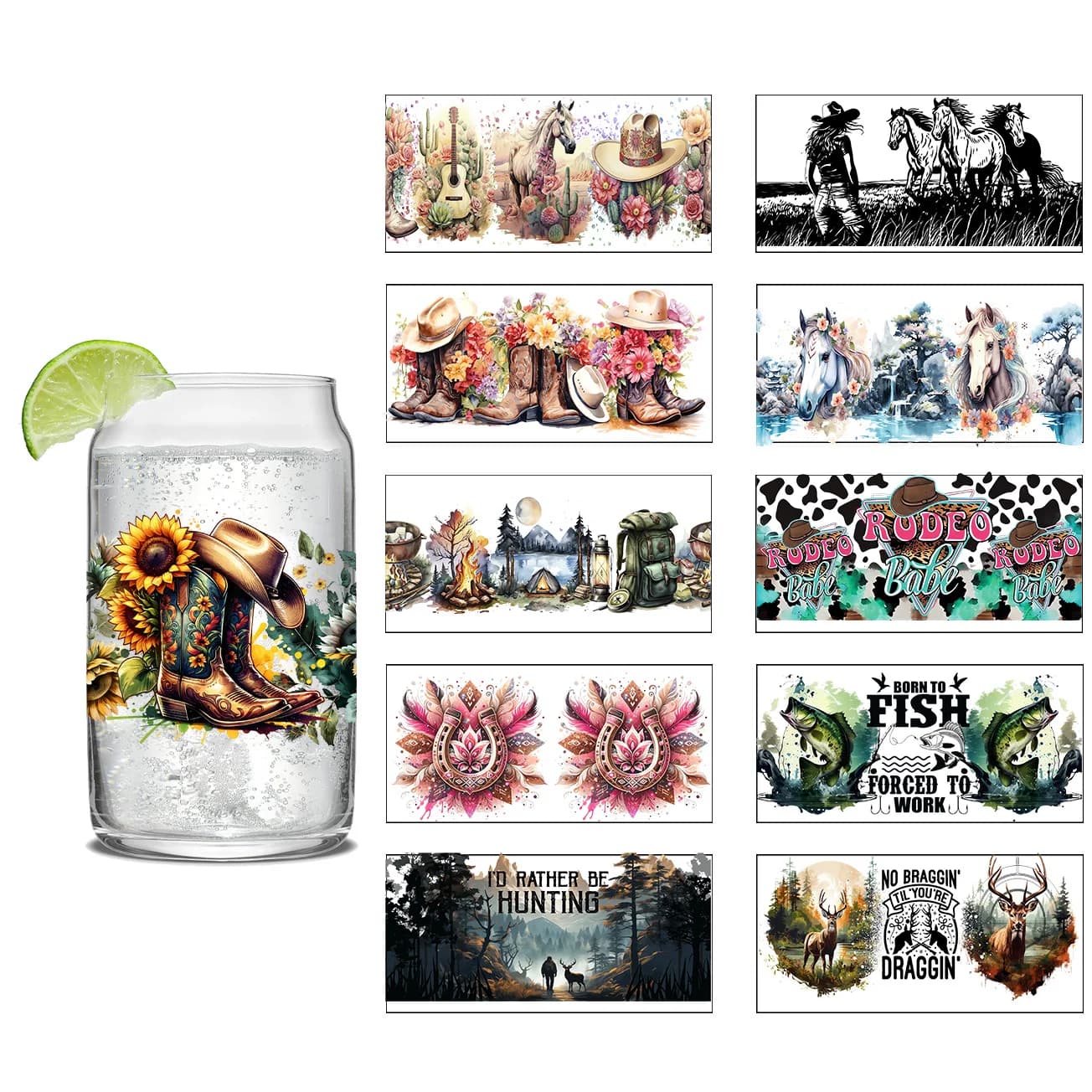 Outdoor hunting cow girl easy peel waterproof DIY Decals Retro Beauty 3D transfers uvdtf crystal sticker 16oz uv dtf cup wraps