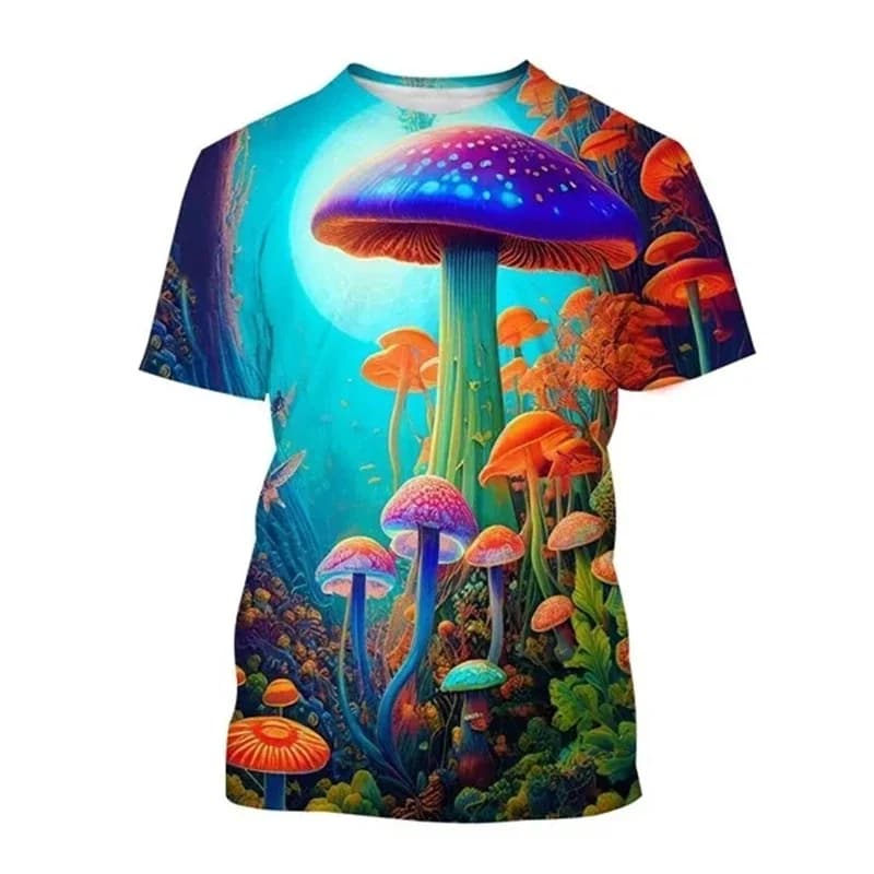 Psychedelic Mushroom Pattern T Shirts For Men Summer Trend Short Sleeve 3D Printed O Neck T-shirt Cool Streetwear Kids Tees Tops