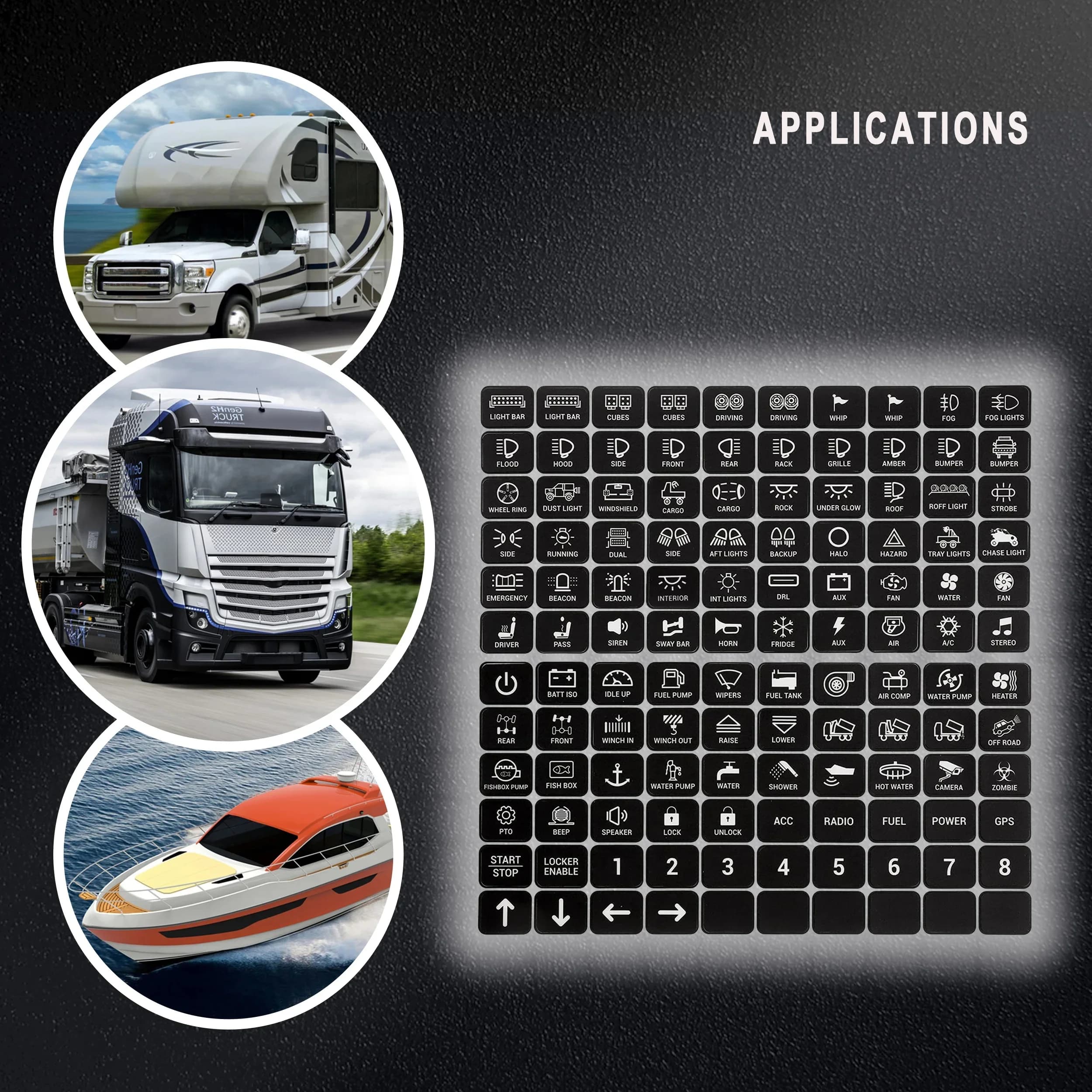 120Pcs Universal Rocker Switch Label Stickers for Car Truck RV Camper Boat 6/8/12 Pin Dashboard Control Panel Decals