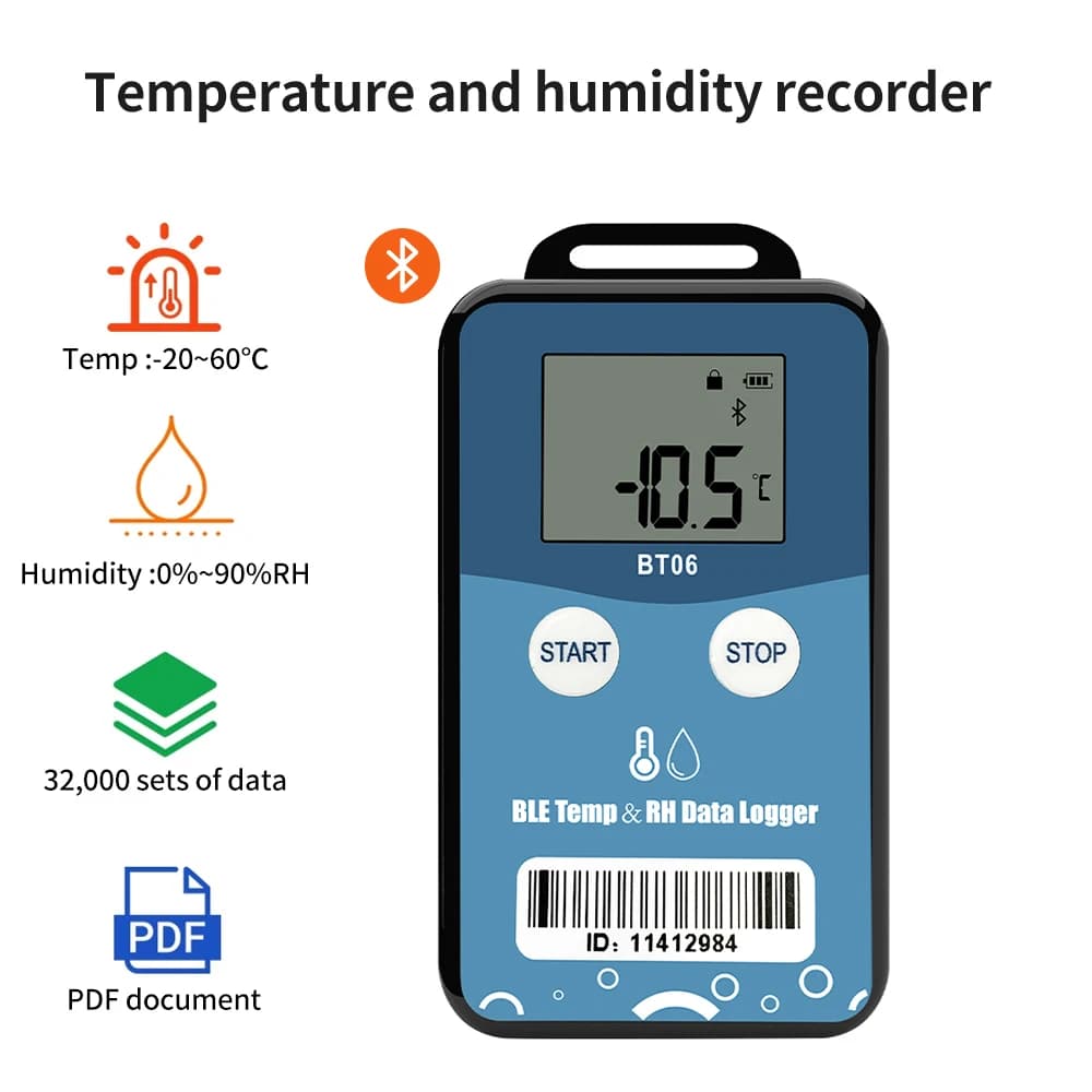 Bluetooth Smart Temperature Data Logger with 32000 Points Large Capacity RH TEMP Humidity Recorder For Cold Chain Laboratory