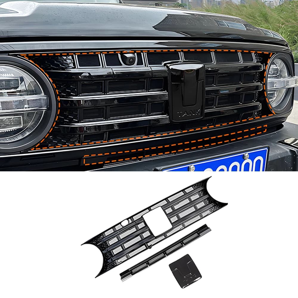 For 2021-2025 Tank 300 Grille Guard with Bug Screen, Black Snap-On Black Warrior Exterior Kit