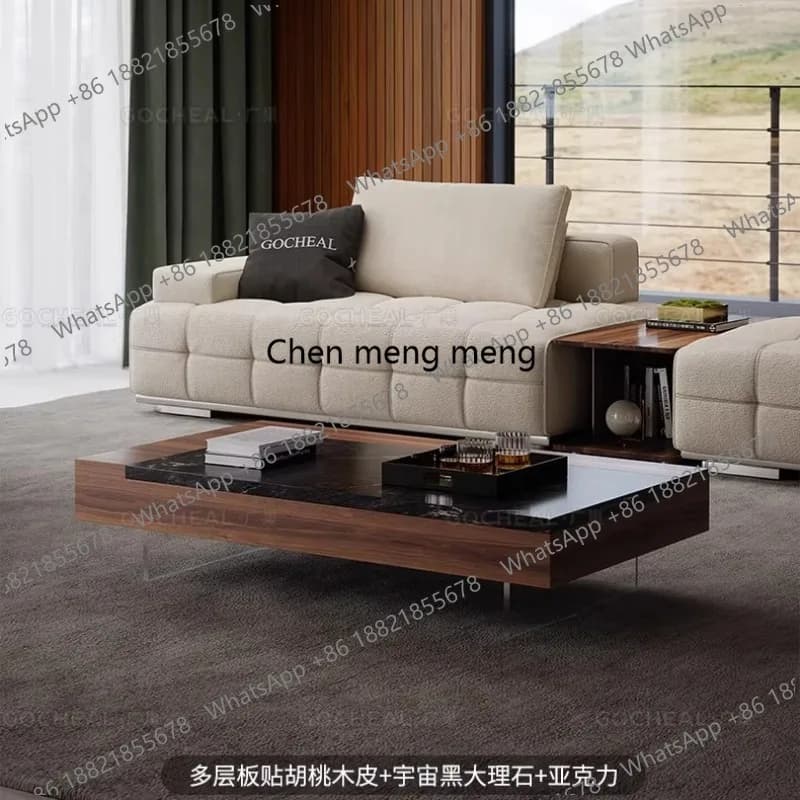Coffee table Italian minimalist medieval small apartment living room marble square walnut tea table