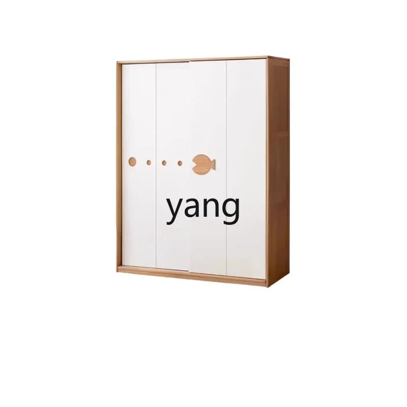 LHH solid wood wardrobe household bedroom storage cabinet small apartment sliding door floor locker