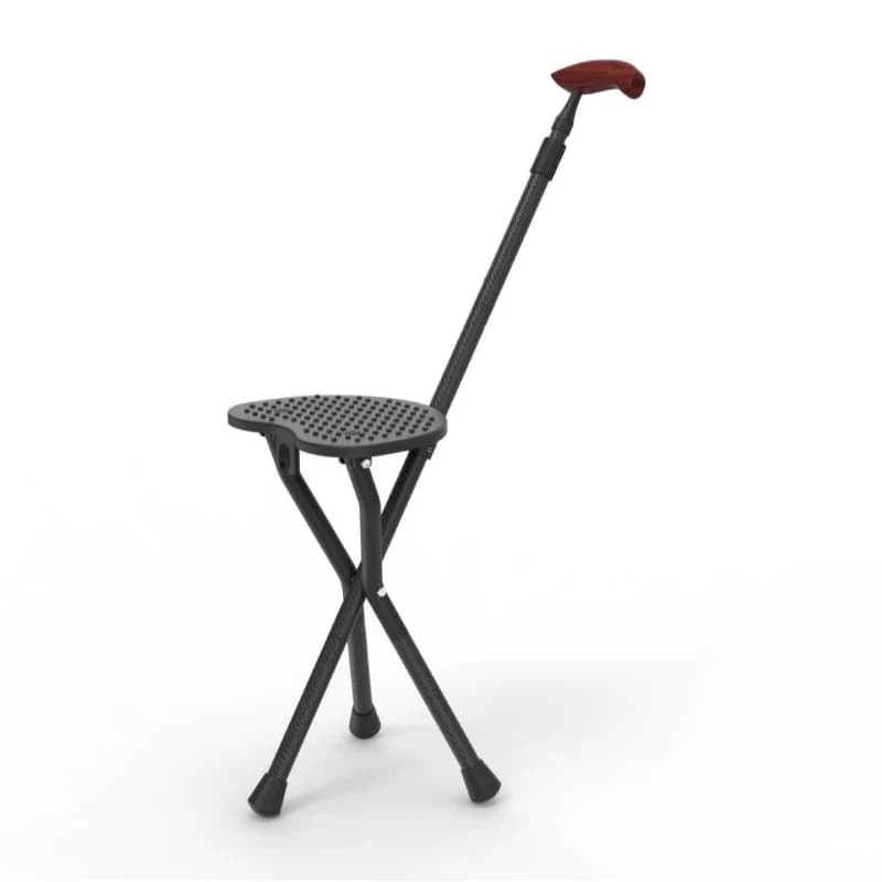 Cross-border 45CM carbon fiber folding elderly crutches with stool solid wood handle high-end crutches and chairs for outdoor