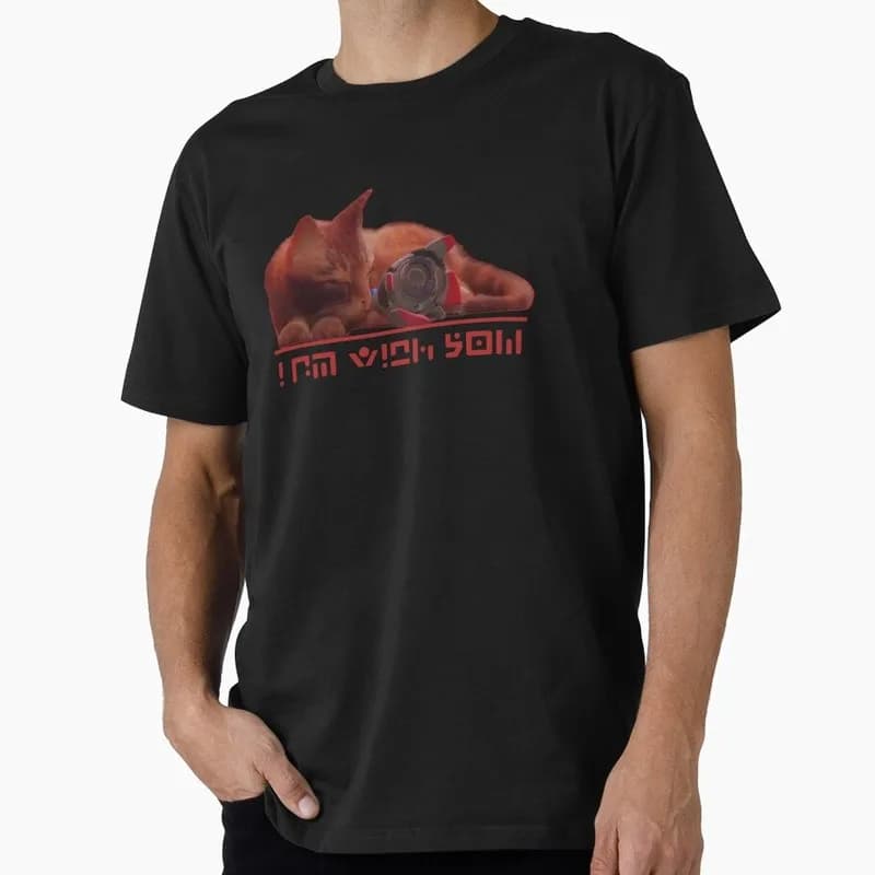 Stray Video Game Cat Graphic T‑Shirt O‑Neck Short Sleeve Unisex Tees Cyberpunk Stray Cat Print Casual Streetwear For Gamer Fans