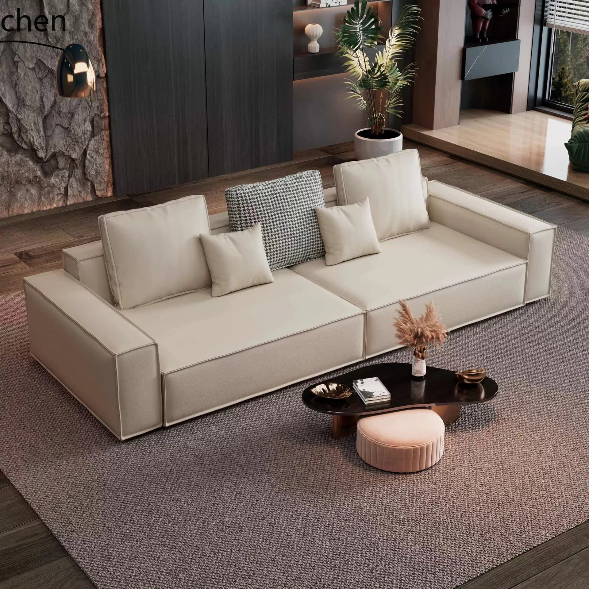 PYH Sofa Three-Seater Fabric Sofa Small Apartment Living Room Modern Simple Straight Minimalist Sofa