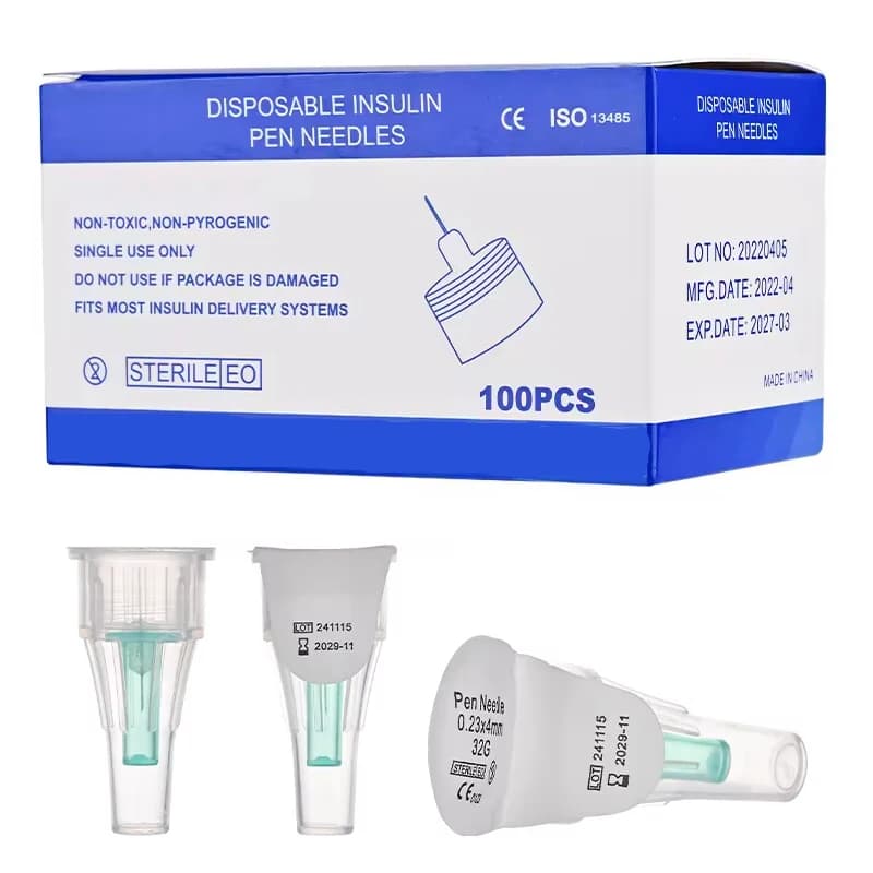 100Pcs Disposable Insulin Pen Needle 32G 4MM Sterile Individually Packed with Safety Cap for Dogs & Cats Use