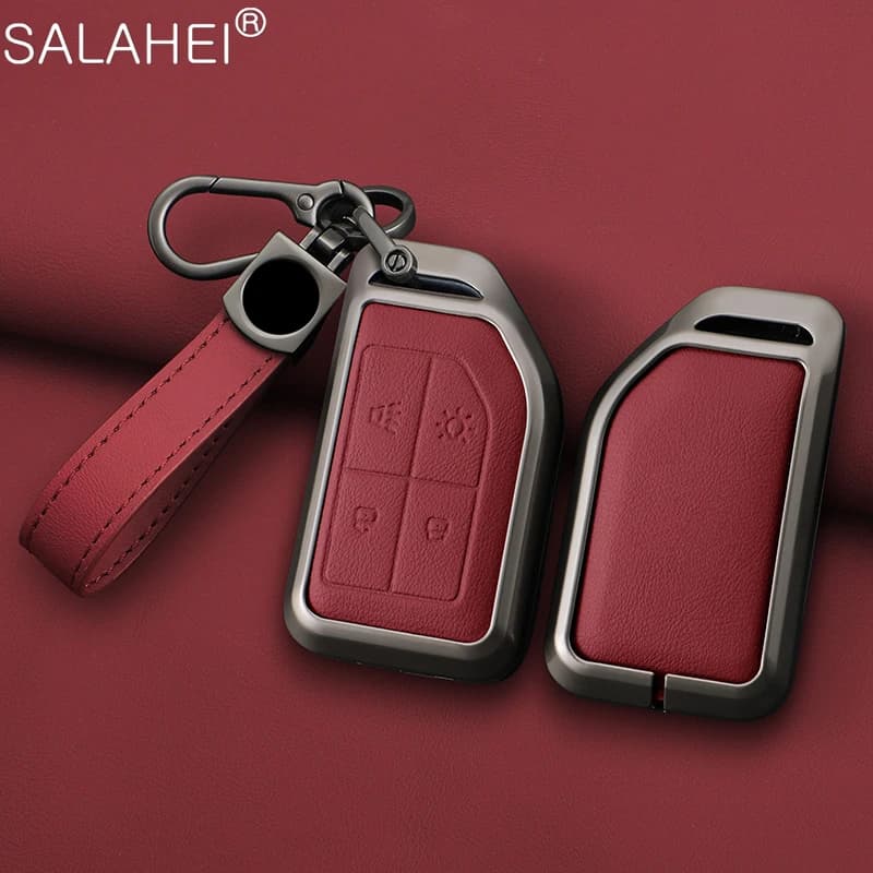 Zinc Alloy Leather Car Remote Key Case Cover Bag For Volvo FH16 CARGO 555 FM Heavy Truck Protection Shell Keychain Accessories