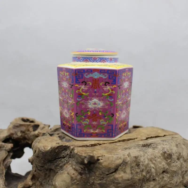 Chinese Colour Enamel Porcelain Pot Qing Qianlong Flowers Jar Tea Caddy 3.94"