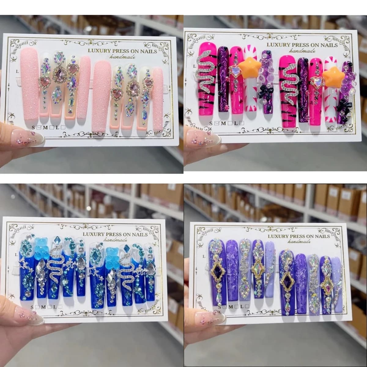 Handmade 10 Pcs Designer Custom OEM False Nails High Quality Thick Acrylic Press-On Nails Hand Painted for Finger Application