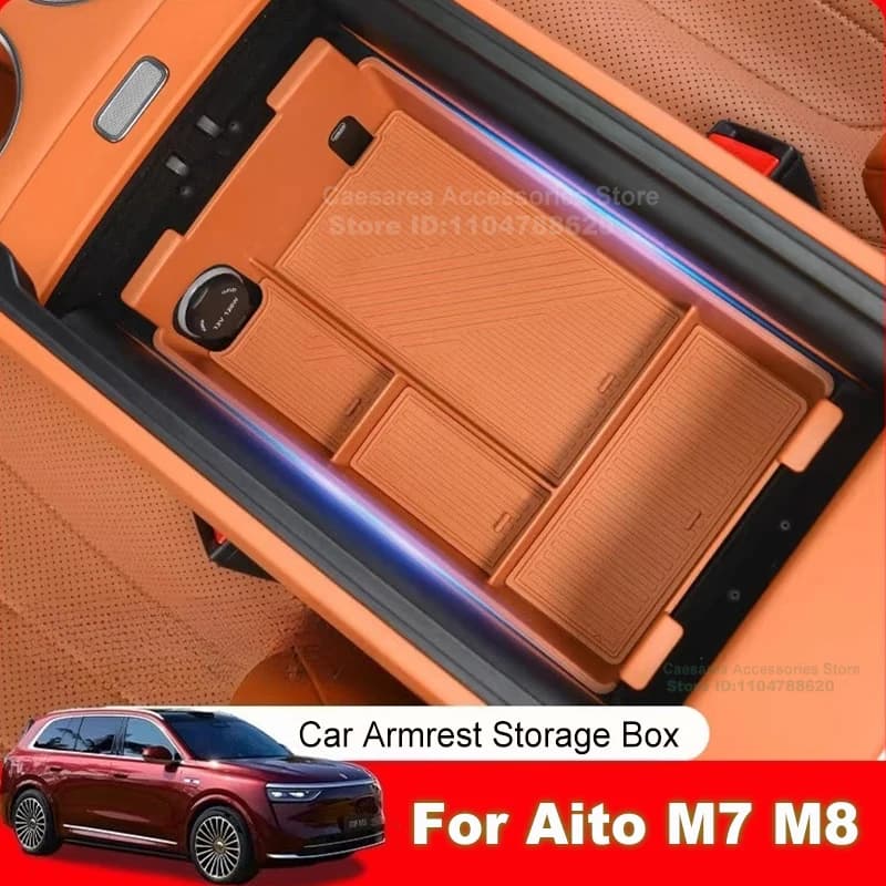 AITO M7 2026 M8 Car Armrest Silicone Storage Box Waterproof Pad Interior Accessories Stowing Tidying