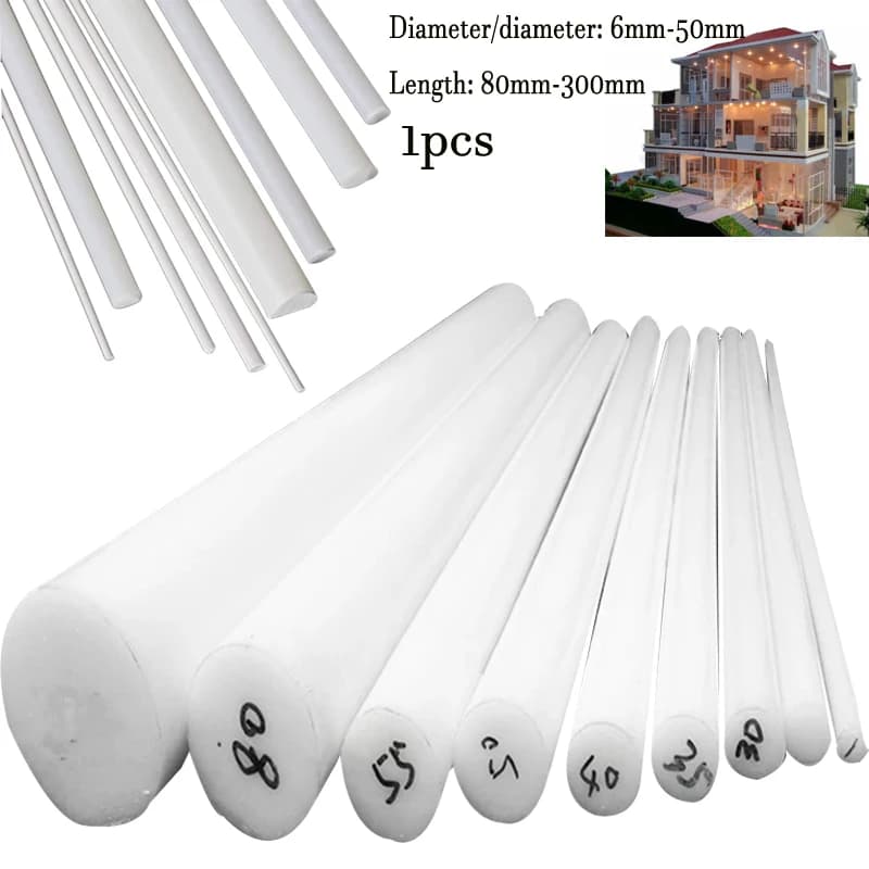 1-5pcs 6-50mm Diameter PTFE Bar White Poly Tetra Fluoro Ethylene Bar Environment-Friendly Non-Toxic DIY PTFE Plastic Rod