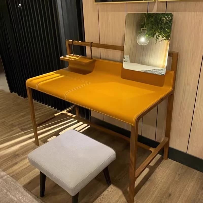 Storage European Vanity Table Glossy Lighting Mirror Drawers Vanity Table Seat White Meuble De Chambre Furniture For Home