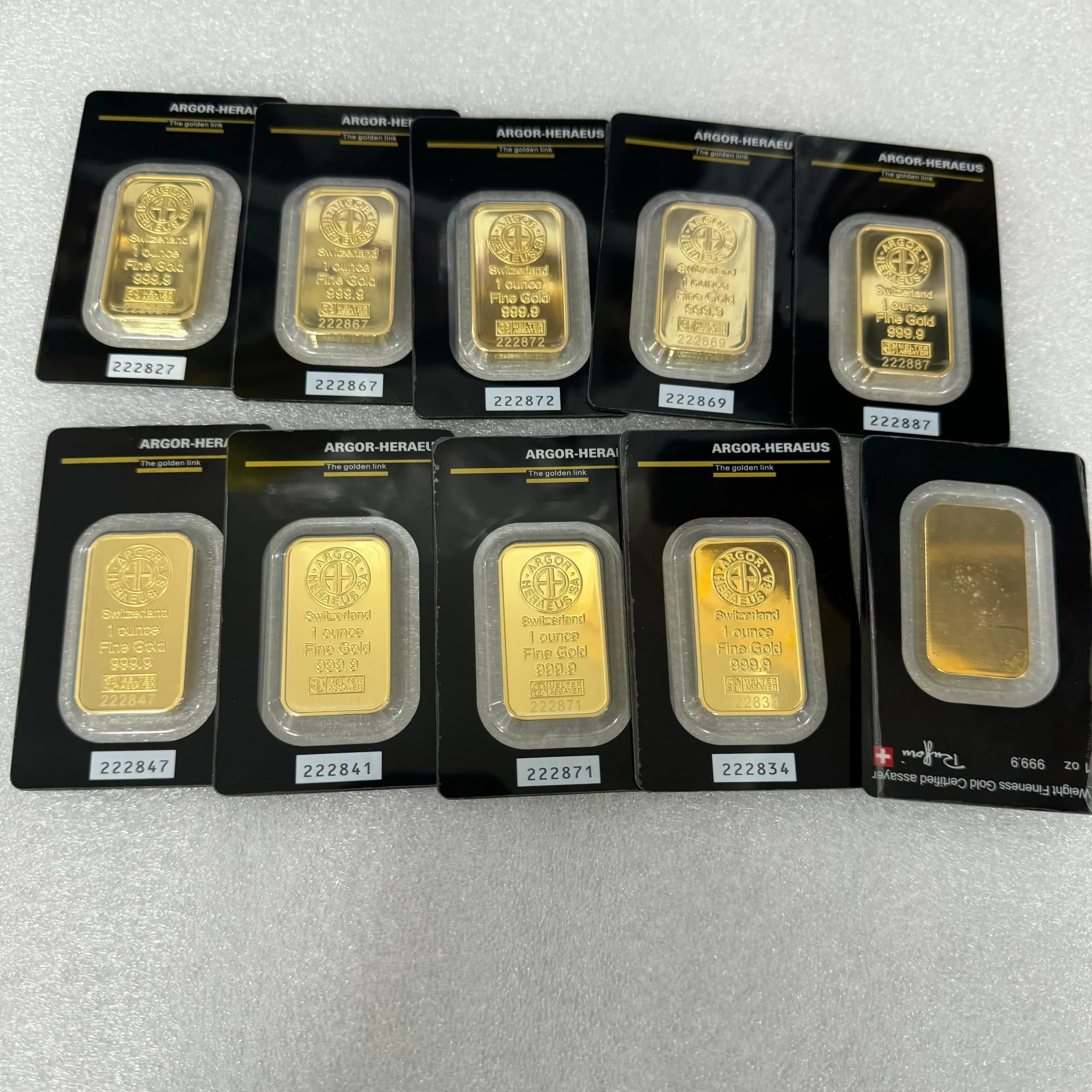 1pc/lot Switzerland Gold Bar Seal Packaging With Serial Number Brass Core Craft Non-magnetic Collection Home Decorations Gift