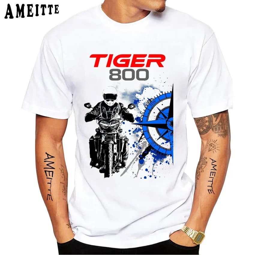 New Summer Men Short Sleeve Tiger 800 Tiger 900 Tiger 1200 Motorcycle  Classic T-Shirt Hip Hop Sport White Casual Boy Rider Tees