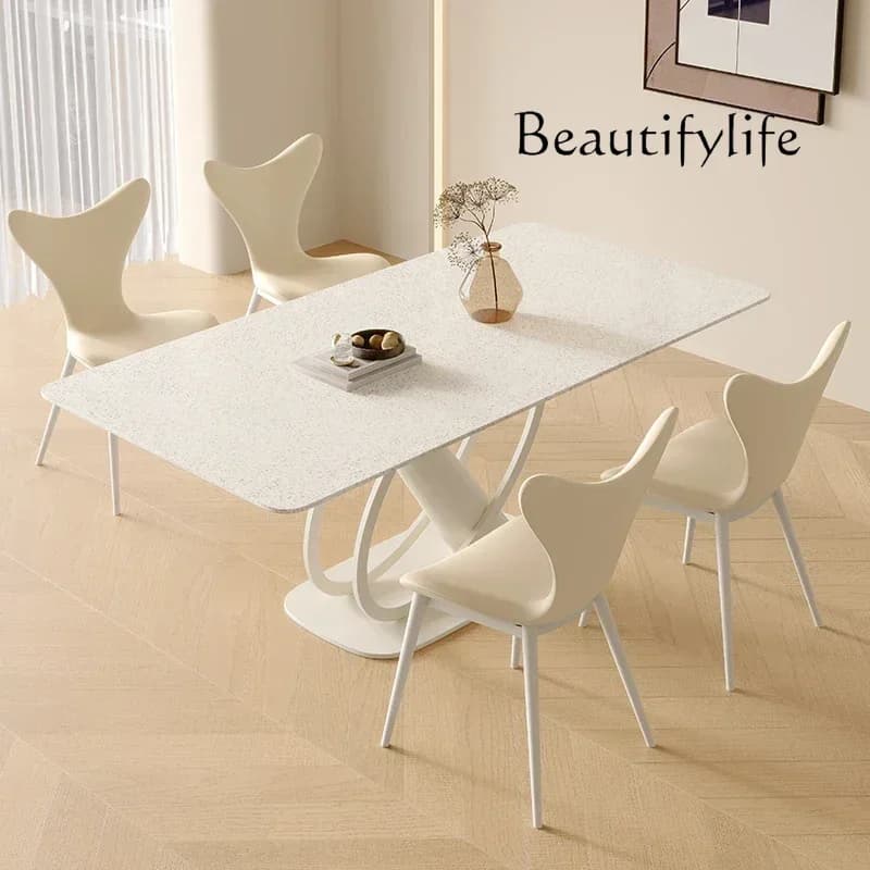 D Cream Style Modern Simple Home Rectangular White Dining Table Beautiful high-end furniture