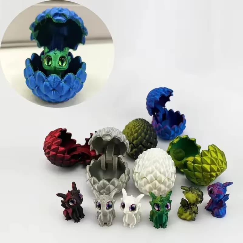 3D Printed Mini Dragon Fidget Toy with Eggs Rotatable Joints, Random Eye Design | Kids' Desktop Ornament,Stress Relief Companion