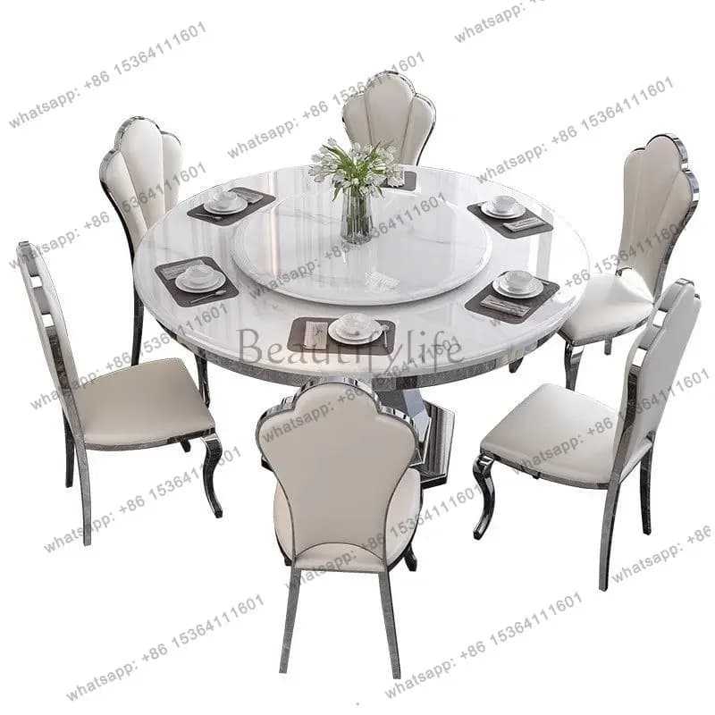 Light luxury high-end marble dining table modern simple round table with turntable for home use