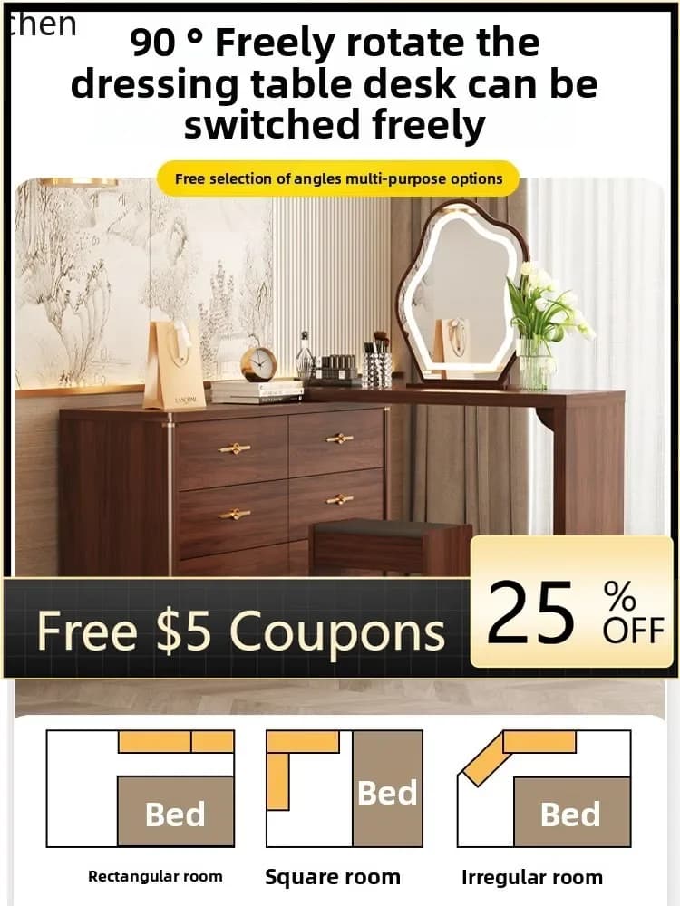 DD  solid wood dresser integrated makeup table storage cabinet bedroom corner dressing table with stool mirror