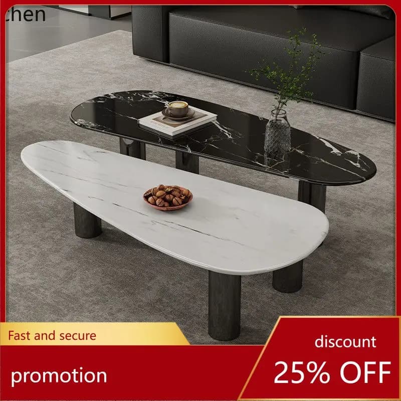 HXL Coffee Table Irregular Minimalist Marble Living Room Oval Microcrystalline Stone