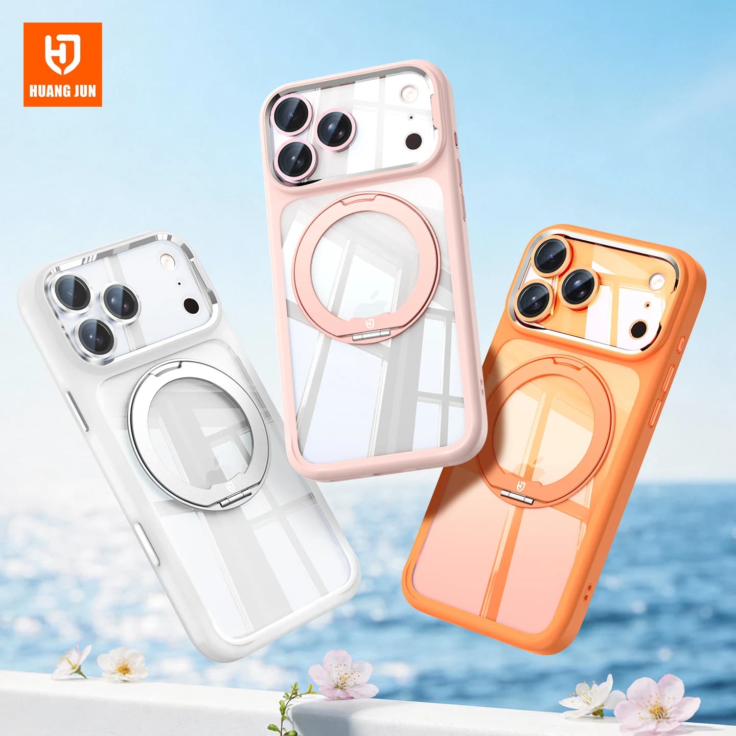 Magnetic Case for iPhone 17 16 15 14 Pro Max for MagSafe 360 Rotating Ring Stand Removable Lens Protector Transparent Cover