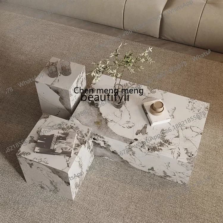 X  Italian minimalist rock slab coffee table small apartment living room home light luxury modern high-end rectangular side tabl