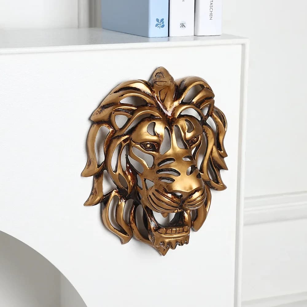 Wall Hanging Decoration New Golden Lion Head Ornament Outdoor Entrance Door Wall Hanging Decoration Large Porch Resin Handicraft