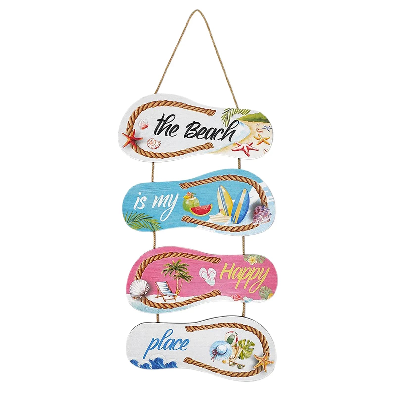 Wooden Decorative Hanging Ornament with “the beach is my happy place Hanging Wooden Plaque Decor for Shop Window Home