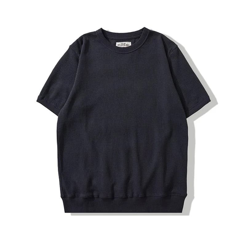 2026 American Amekaji Vintage Basic Waffle T-shirt 230 Grams Round Neck Pure Color Short-sleeved Breathable Quick-drying T-shirt