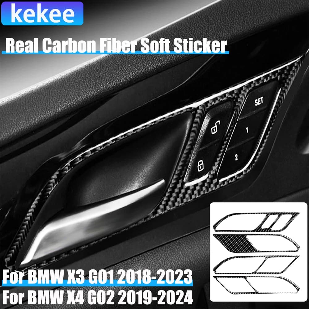 Real Carbon Fiber Car Accessories Door Handle Frame Decorative Cover Soft Sticker For BMW X3 G01 2018-2023 X4 G02 2019-2024