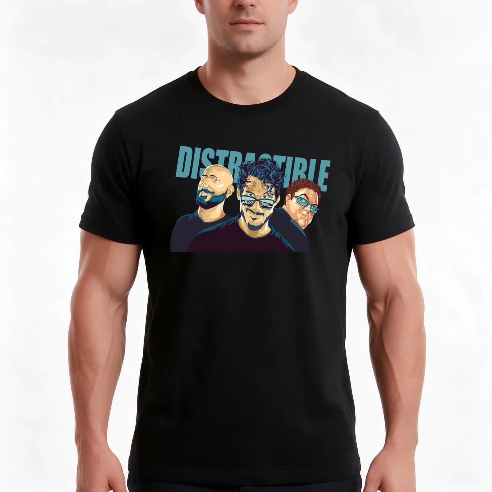 Distractible T-Shirt, Summer Casual Cotton Tee, Oversized Streetwear Tops, Vintage Graphic Print, Loose Fit Short Sleeve