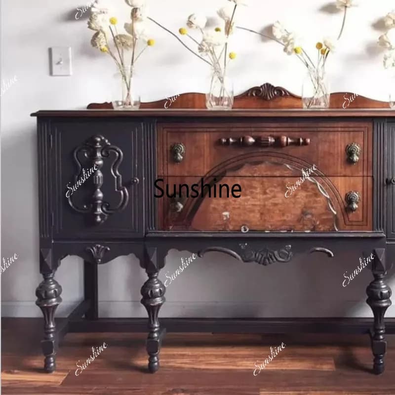 French vintage solid wood entrance hall entryway cabinet, country-style living room wall decoration