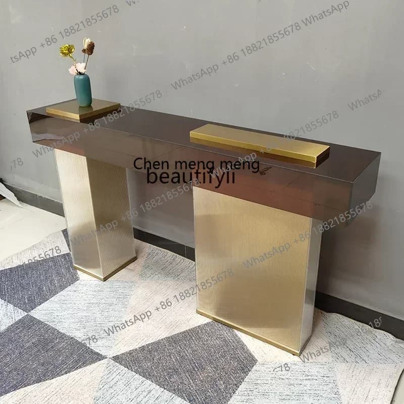 32 Italian entrance table light luxury style modern entrance cabinet foyer entry stainless steel entrance table designer