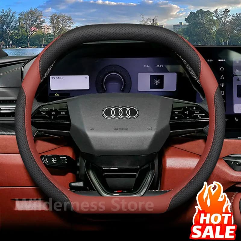 Sport Style Leather Steering Wheel Cover for Audi q4 e-tron 2024-2026 Universal Steering Wheel Cover Audi Q6 e-tron accessories
