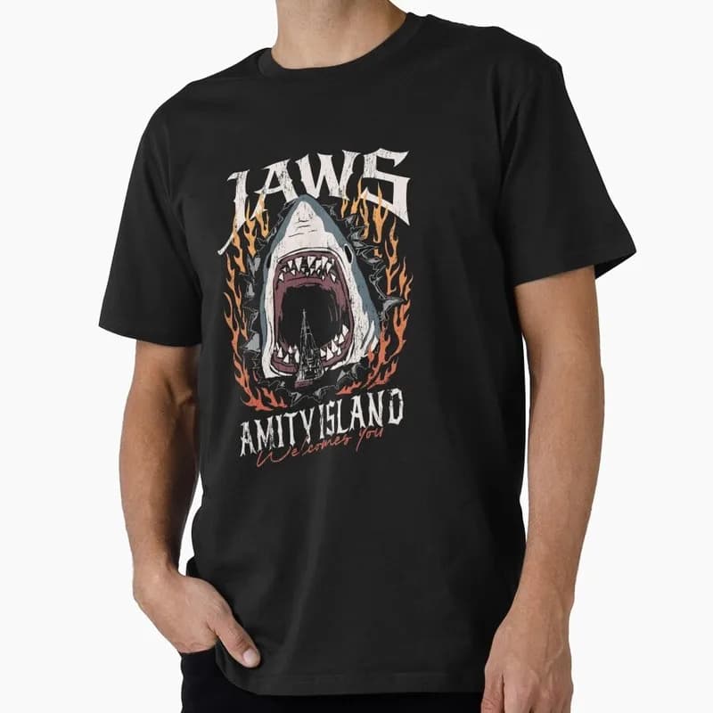 Jaws Horror Movie Halloween Gift T Shirt Vintage Amity Island Great White Shark Graphic Tops Unisex Short Sleeve Streetwear Tees