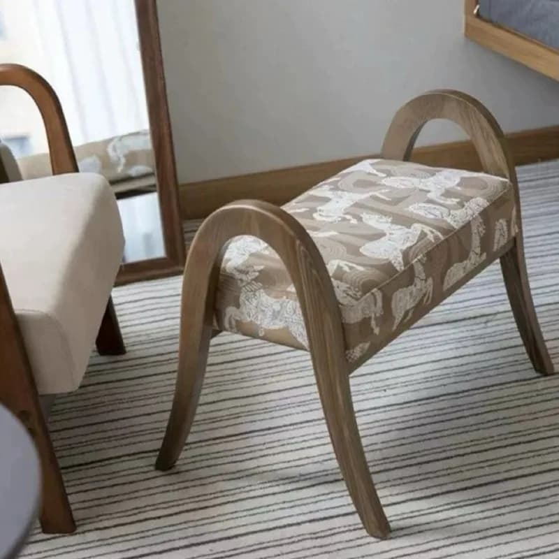 MOMO Royal Horse Embroidery Multi-use Solid Wood Shoe Changing Stool with Bed Tail plus Seat Study Foot Pedal