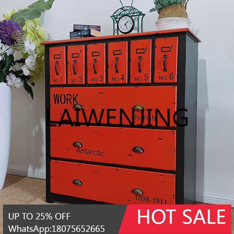 American Hallway Industrial Style Distressed Sideboard Living Room Decoration Red Storage Chest of Drawers