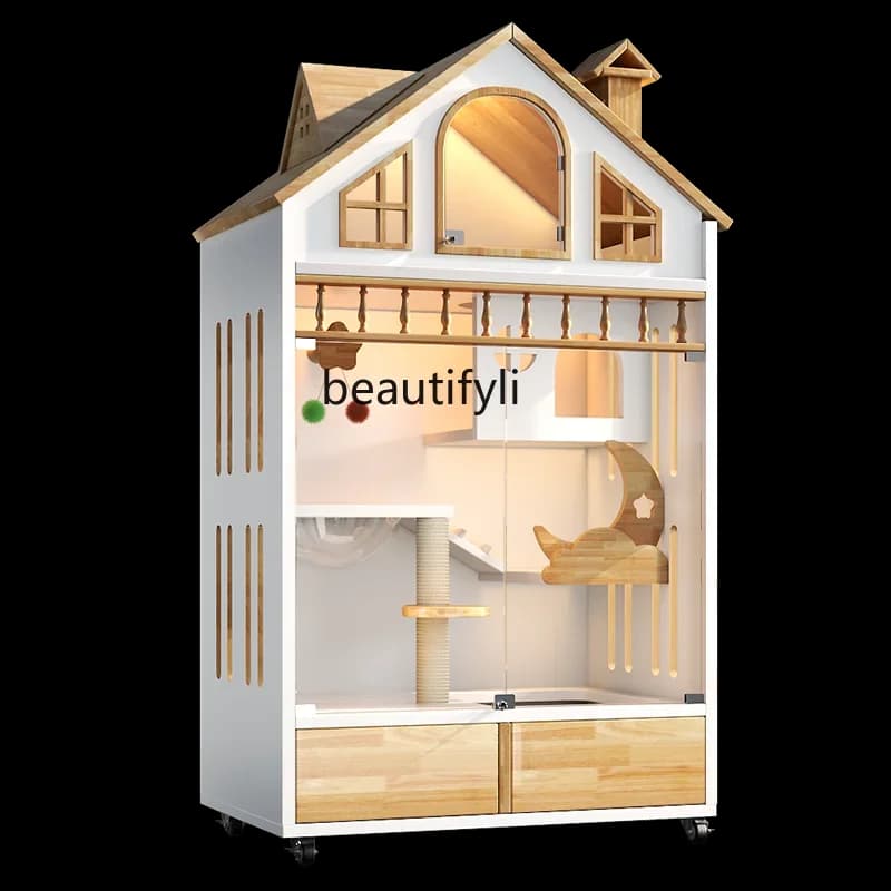 55Small apartment cat cage cat villa household solid wood interior with toilet integrated, does not occupy a cat cabinet