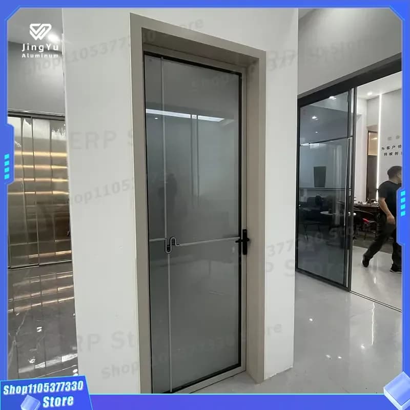 Modern Aluminum Alloy Folding Door Frosted Glass Waterproof Bathroom Entrance Small Double Fold Fiberglass Frame Residential