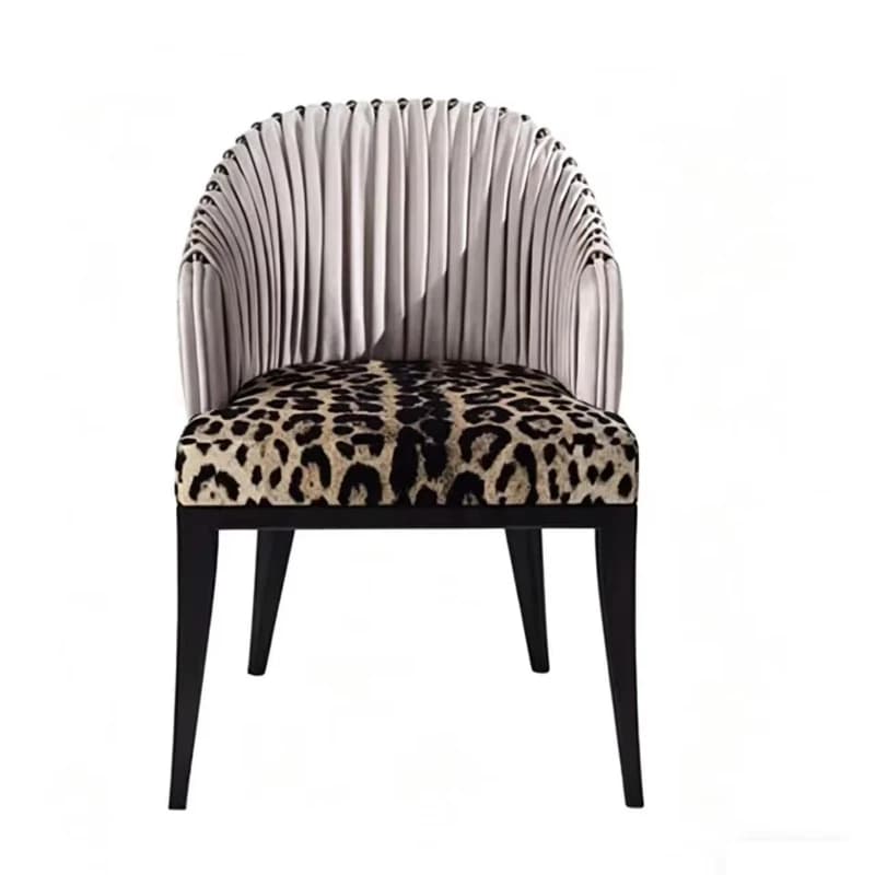 New Nordic style restaurant furniture luxury leopard print PU leather fabric solid ash wood dining chair suitable for villa
