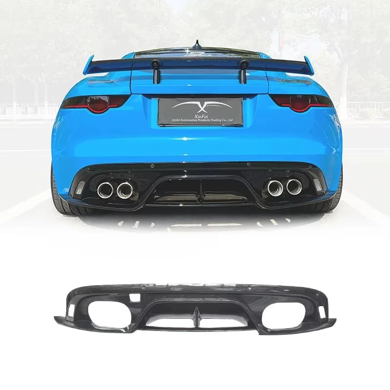 Rear Diffuser Modification Suitable for Jaguar F-type SVR Modified Rear Bumper, Rear Diffuser Body Kit Glossy Black Carbon Fiber