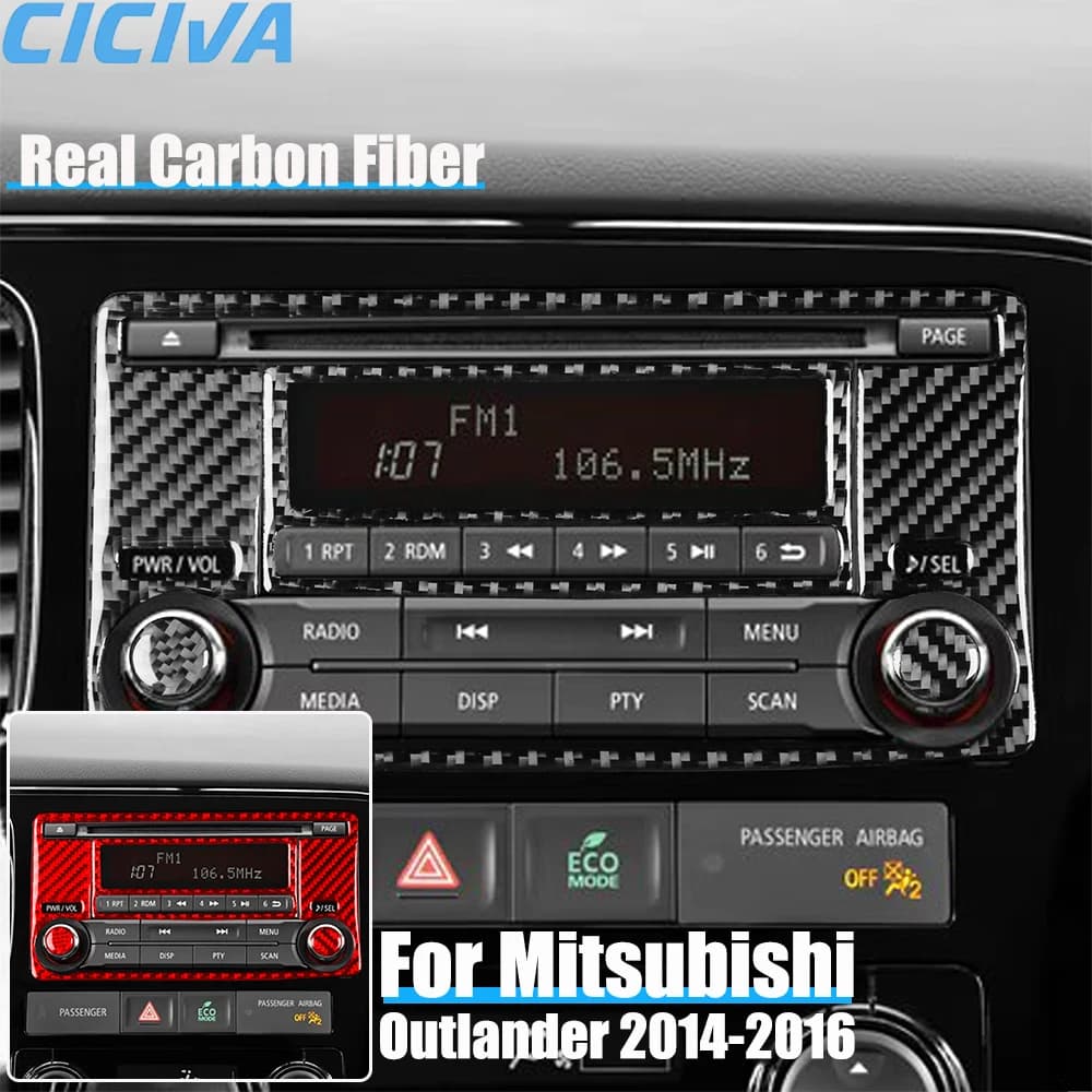 Real Carbon Fiber Car Accessories Center Console CD Player Decorative Cover Soft Sticker For Mitsubishi Outlander 2014 2015 2016