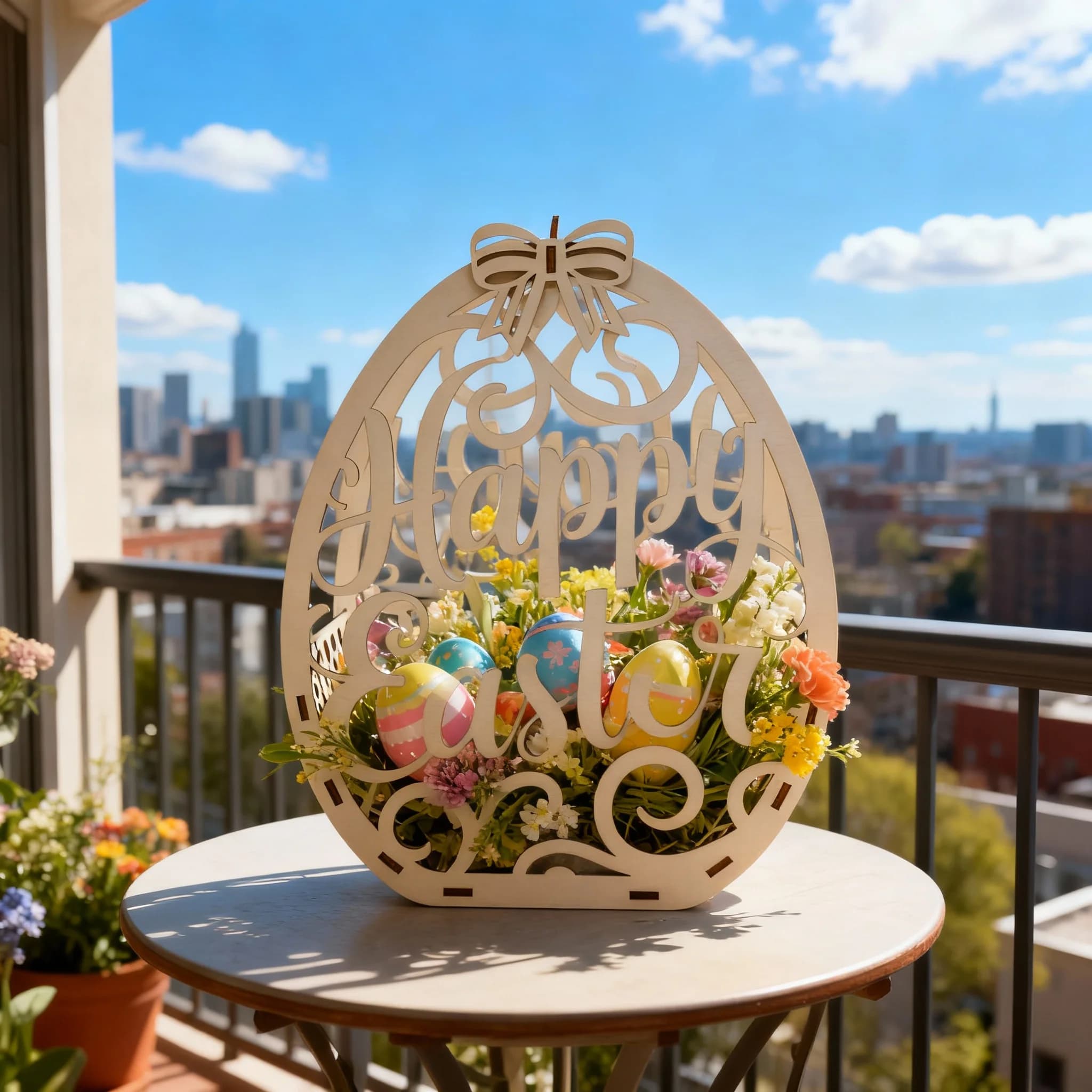 5 Styles Wooden Easter Basket Set, Laser-Cut Happy Easter Chicken Bunny Egg Pattern, Arch Storage Decor for Spring Holiday Party