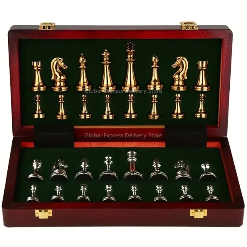 39cm  Solid Wood Chess Set  Weighted Zinc Alloy Pieces, Folds for Easy Storage, Perfect Holiday Gift for Halloween Thanks