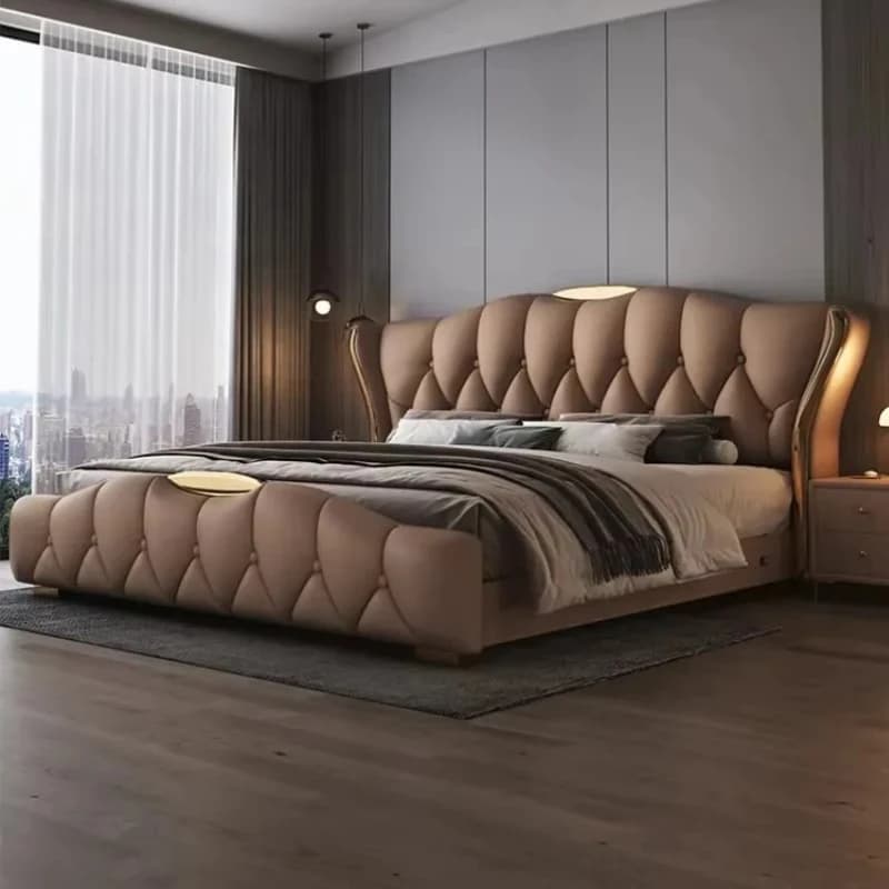 Contact Leather Frame Double Bed King Size Wooden Luxury Twin Double Bed Princess Modern Cama Matrimonial Furniture For Bedroom
