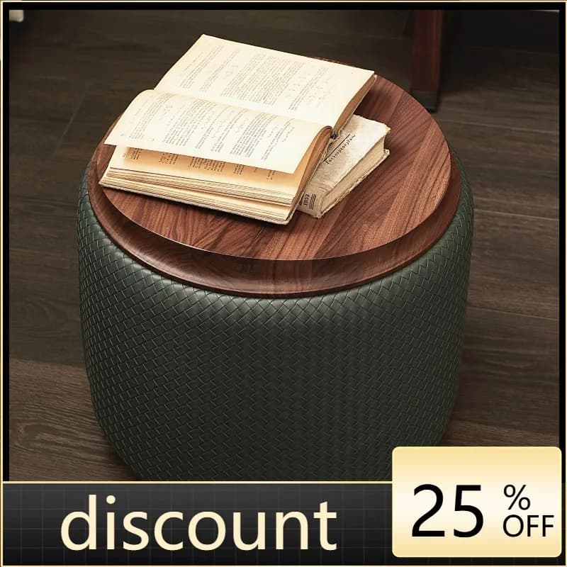 LH woven low wood stool black walnut coffee table small bench solid wood pier round