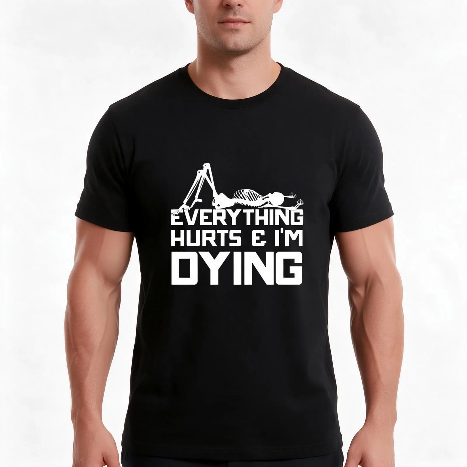 Skeleton Everything Hurts And I'M Dying T-Shirt, Summer Casual Cotton Tee, Oversized Streetwear Tops, Vintage Graphic Print