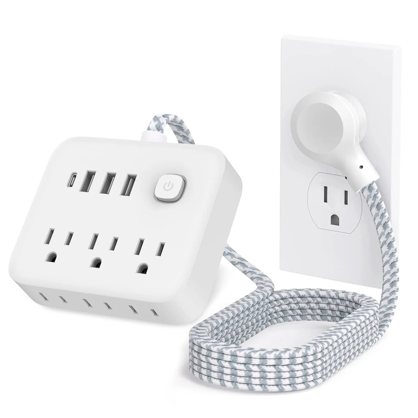 UL Certified US Braided Cord Power Strip with Type C and 3 USB Slots for Efficient Power Distribution in America
