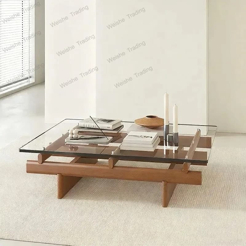 Space Saving Transparent Coffee Table Moving Unique Living Room Side Table Wood Mesa Auxiliar Home Furniture