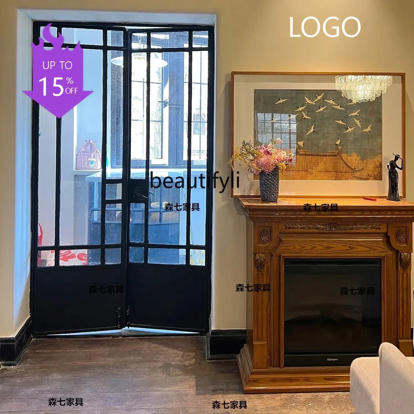 P American solid wood carving flower mantel, entrance cabinet, retro living room wall decoration cabinet
